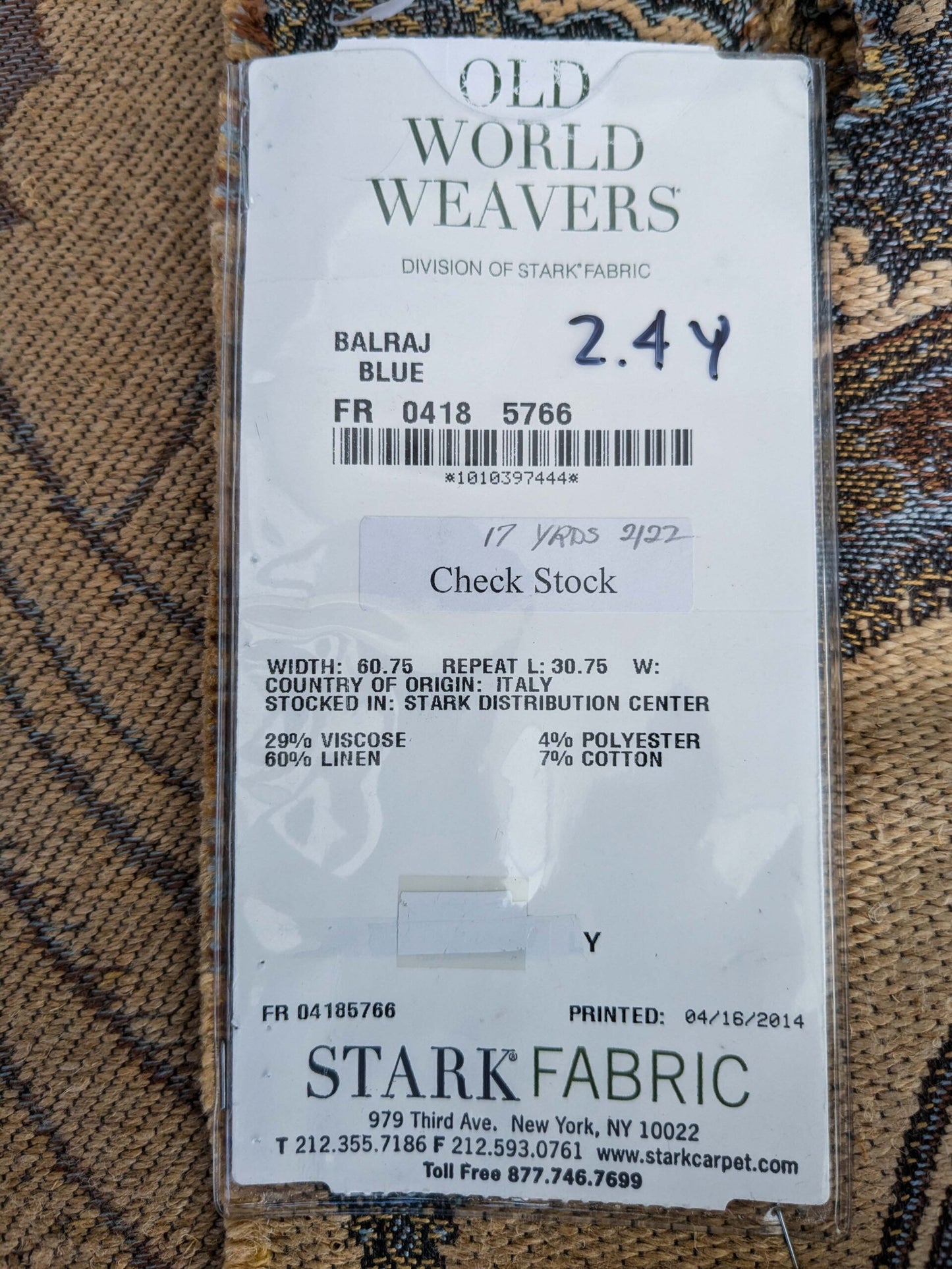 11 EV51 2.4y x 60"w Length Scalamandre Old World Weavers Balraj Blue Brown Paisley Novelty Linen MSRP USD 384/y