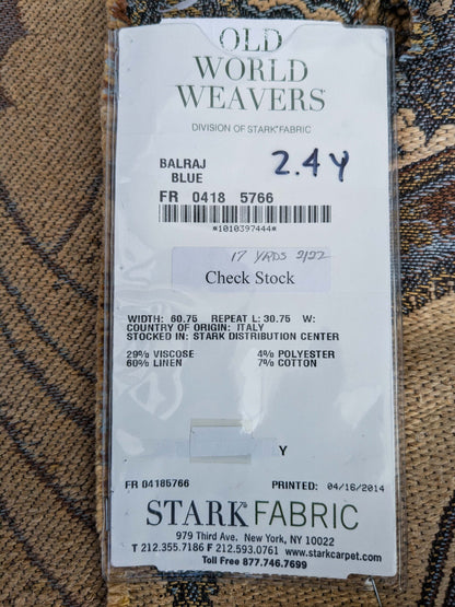 11 EV51 2.4y x 60"w Length Scalamandre Old World Weavers Balraj Blue Brown Paisley Novelty Linen MSRP USD 384/y