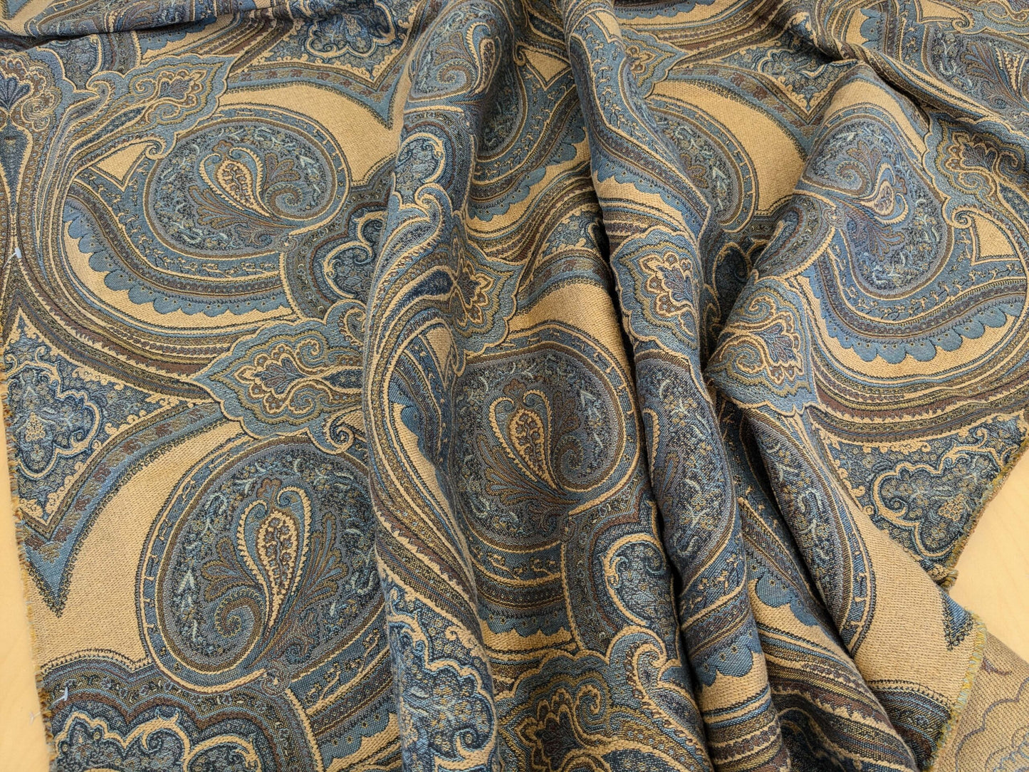 11 EV51 2.4y x 60"w Length Scalamandre Old World Weavers Balraj Blue Brown Paisley Novelty Linen MSRP USD 384/y