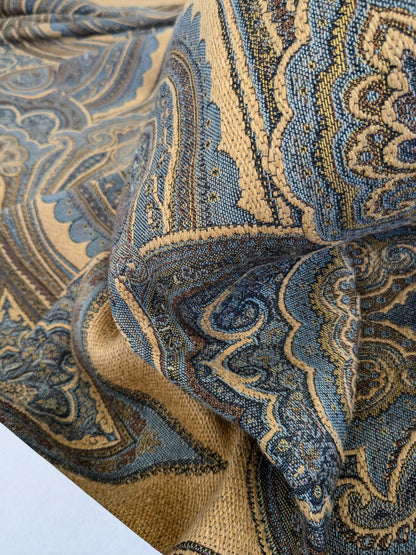 11 EV51 2.4y x 60"w Length Scalamandre Old World Weavers Balraj Blue Brown Paisley Novelty Linen MSRP USD 384/y