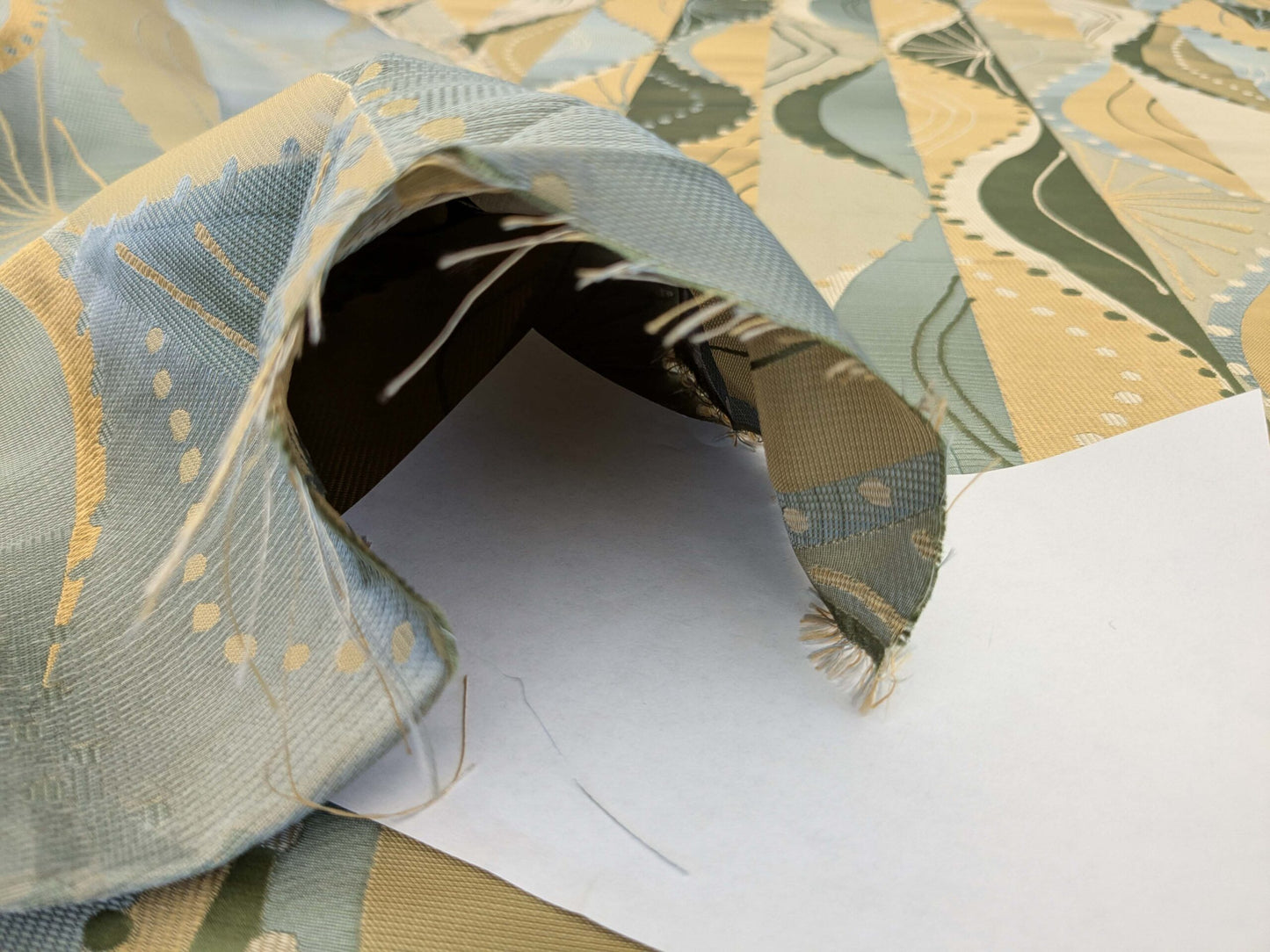 100% Silk Lampas Music Note "Jadeite"  Green Brown Blue Art Deco