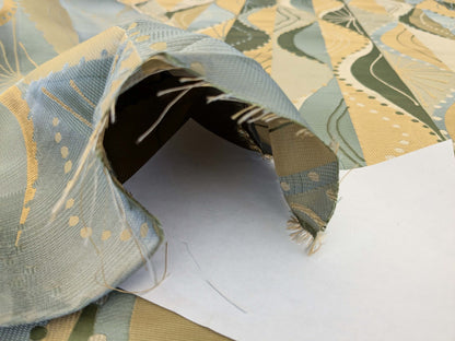 100% Silk Lampas Music Note "Jadeite"  Green Brown Blue Art Deco