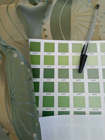 100% Silk Lampas Music Note "Jadeite"  Green Brown Blue Art Deco