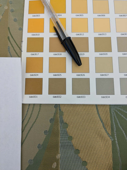 100% Silk Lampas Music Note "Jadeite"  Green Brown Blue Art Deco