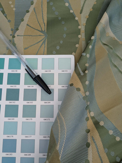 100% Silk Lampas Music Note "Jadeite"  Green Brown Blue Art Deco