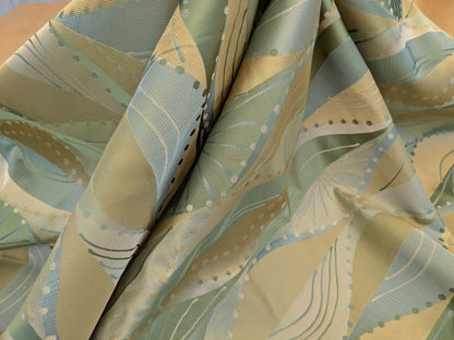 100% Silk Lampas Music Note "Jadeite"  Green Brown Blue Art Deco