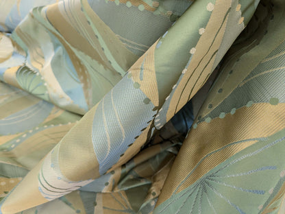 100% Silk Lampas Music Note "Jadeite"  Green Brown Blue Art Deco