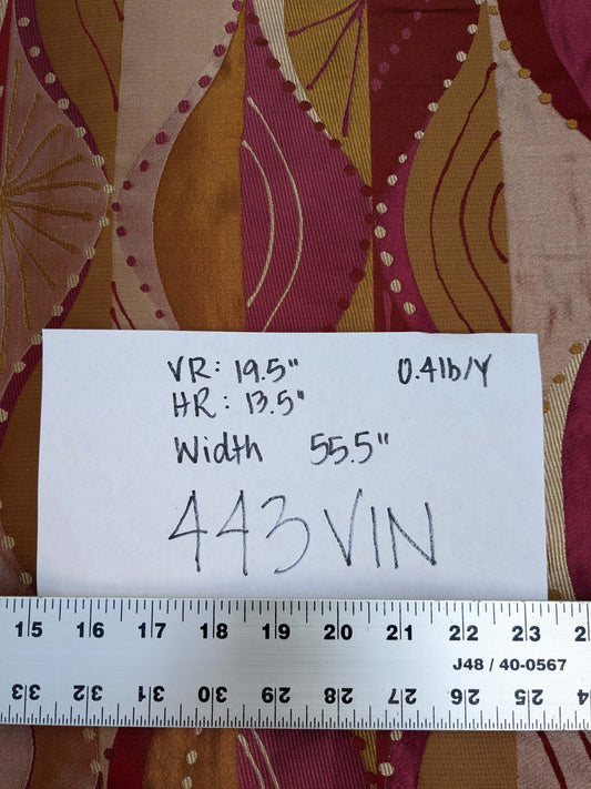 100% Silk Lampas Music Note "Vin" Rouge Red Gold Yellow Art Deco