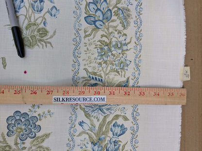 3.1 yard Scalamandre Flower Hill Linen Union Cloth Print Blue