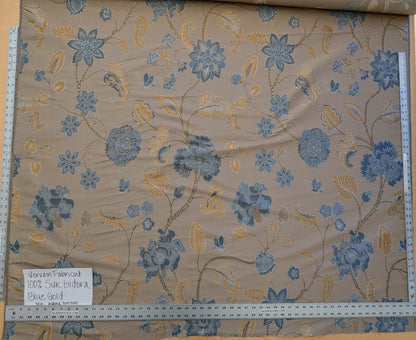 Vervain Fabricut 100% Silk Isidora Romantic Damask In Horizon Blue Gold MSRP USD 214/Y