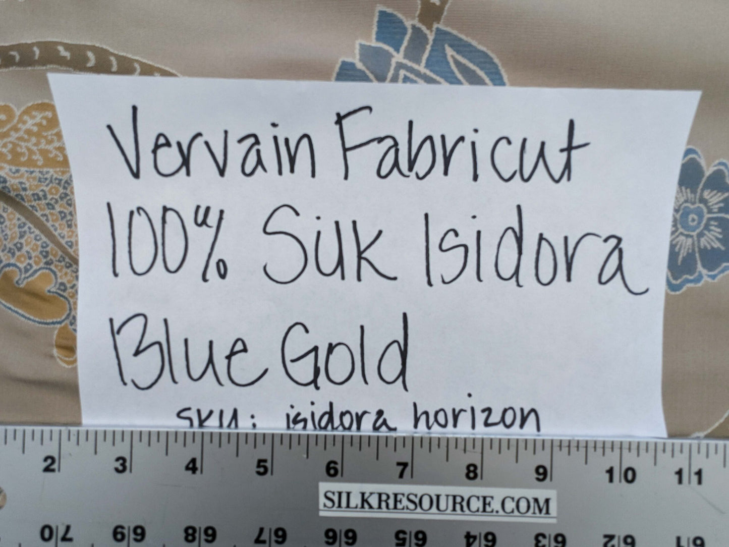 Vervain Fabricut 100% Silk Isidora Romantic Damask In Horizon Blue Gold MSRP USD 214/Y