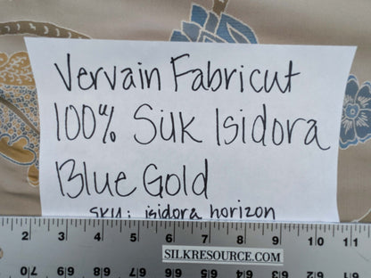 Vervain Fabricut 100% Silk Isidora Romantic Damask In Horizon Blue Gold MSRP USD 214/Y