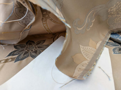 Vervain Fabricut 100% Silk Isidora Romantic Damask In Horizon Blue Gold MSRP USD 214/Y