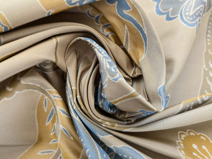 Vervain Fabricut 100% Silk Isidora Romantic Damask In Horizon Blue Gold MSRP USD 214/Y