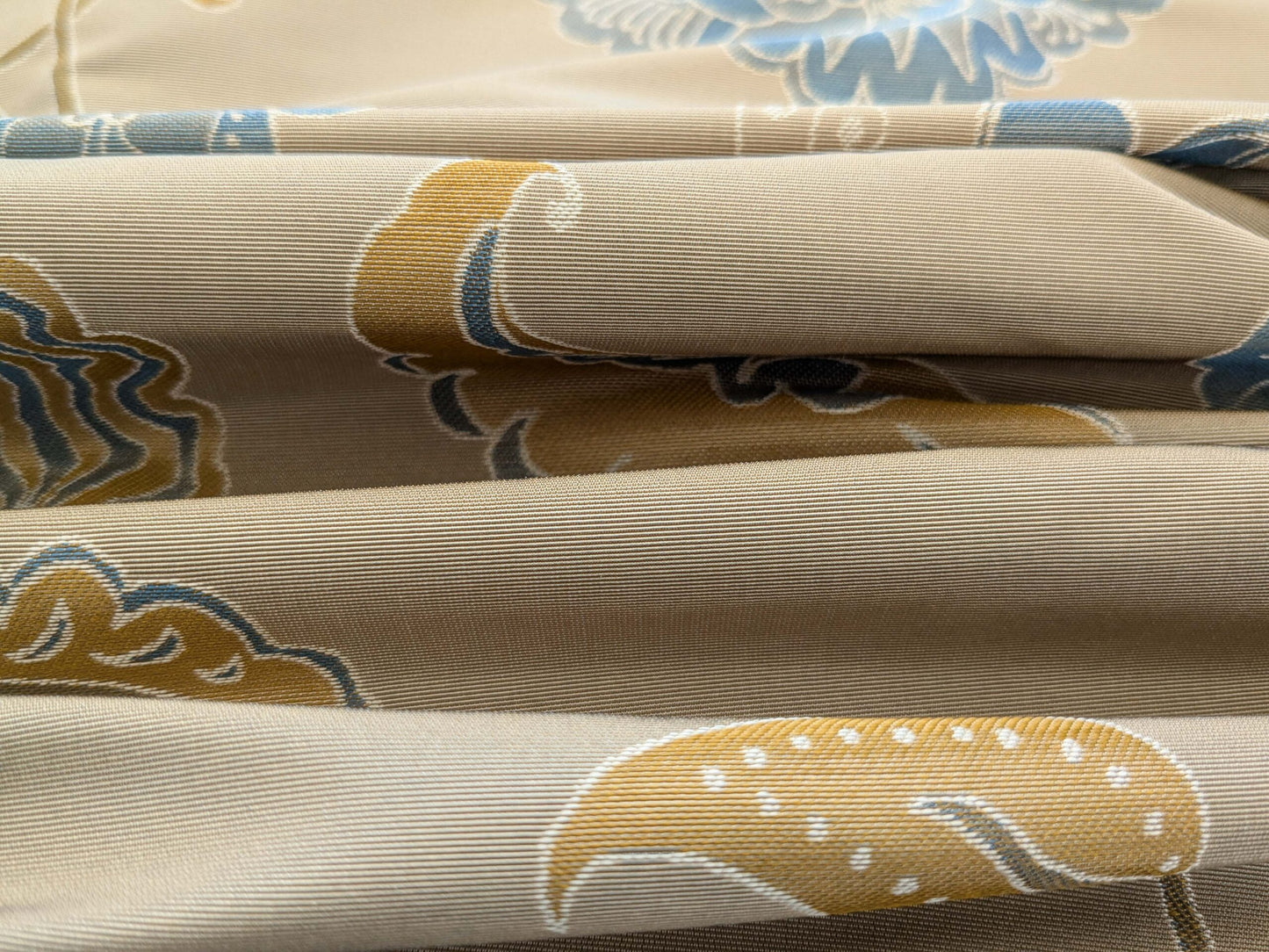 Vervain Fabricut 100% Silk Isidora Romantic Damask In Horizon Blue Gold MSRP USD 214/Y