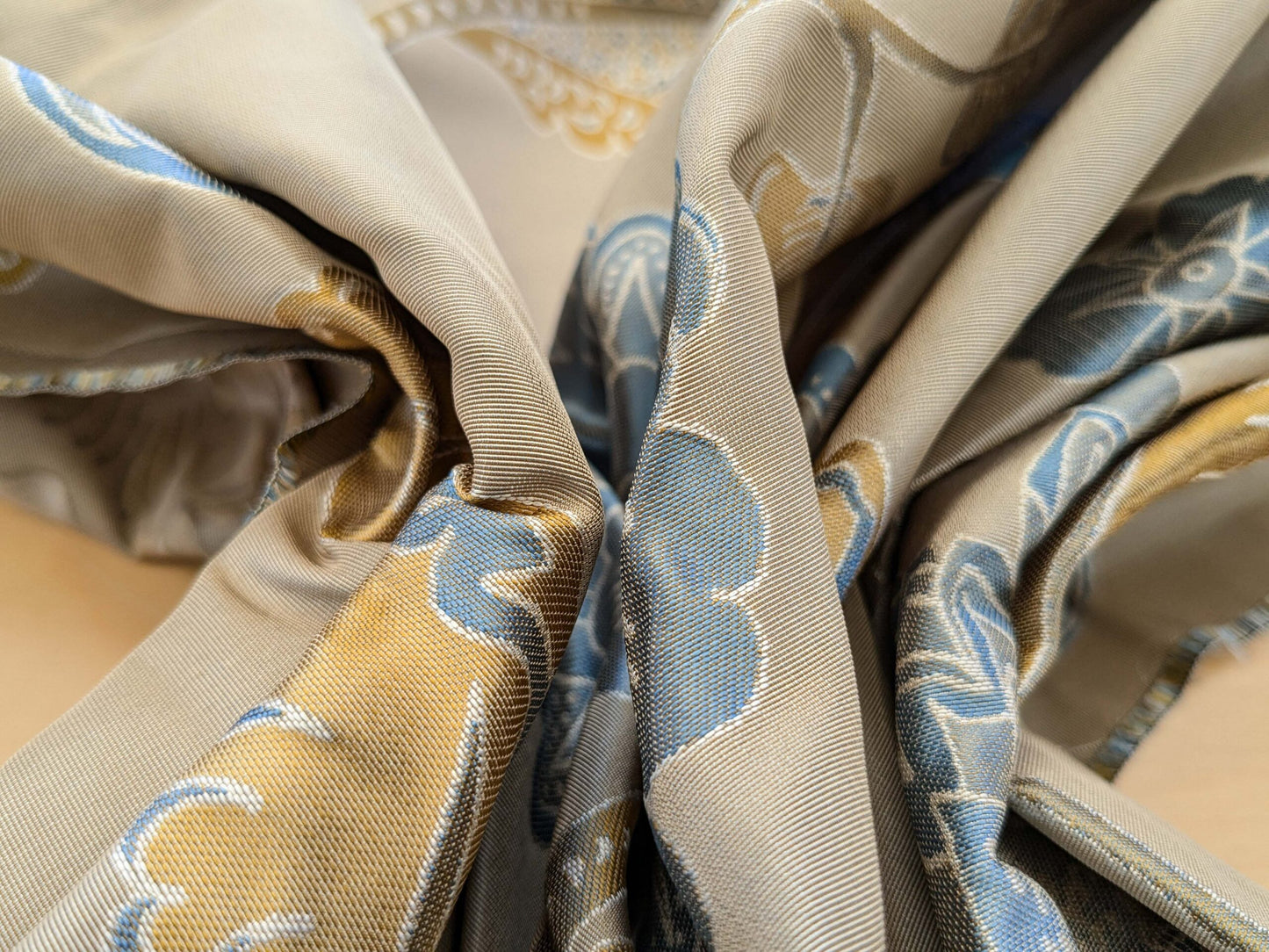 Vervain Fabricut 100% Silk Isidora Romantic Damask In Horizon Blue Gold MSRP USD 214/Y