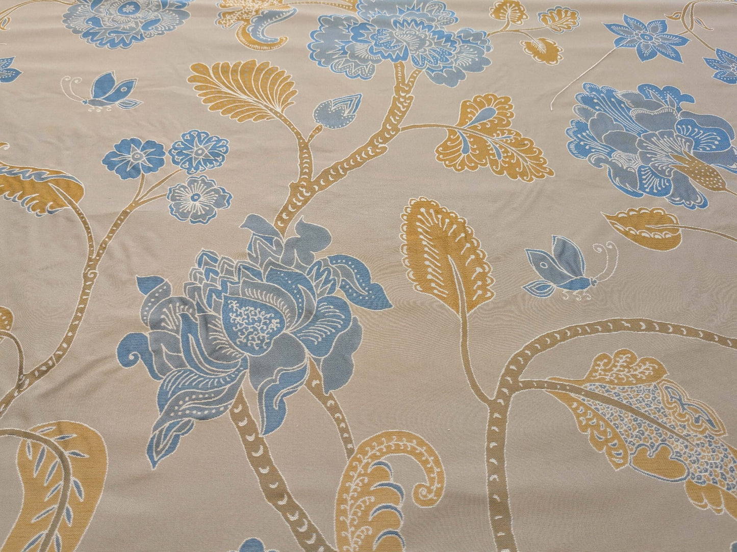 Vervain Fabricut 100% Silk Isidora Romantic Damask In Horizon Blue Gold MSRP USD 214/Y