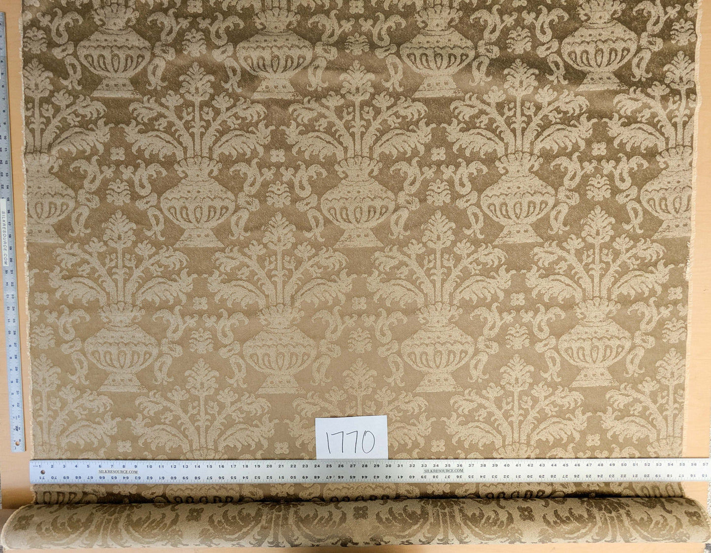 Chinoisery Flower in Vase Bronze Age 100% Silk Damask Gold  Radiance! Highest Quality MSRP USD 400+/Yard