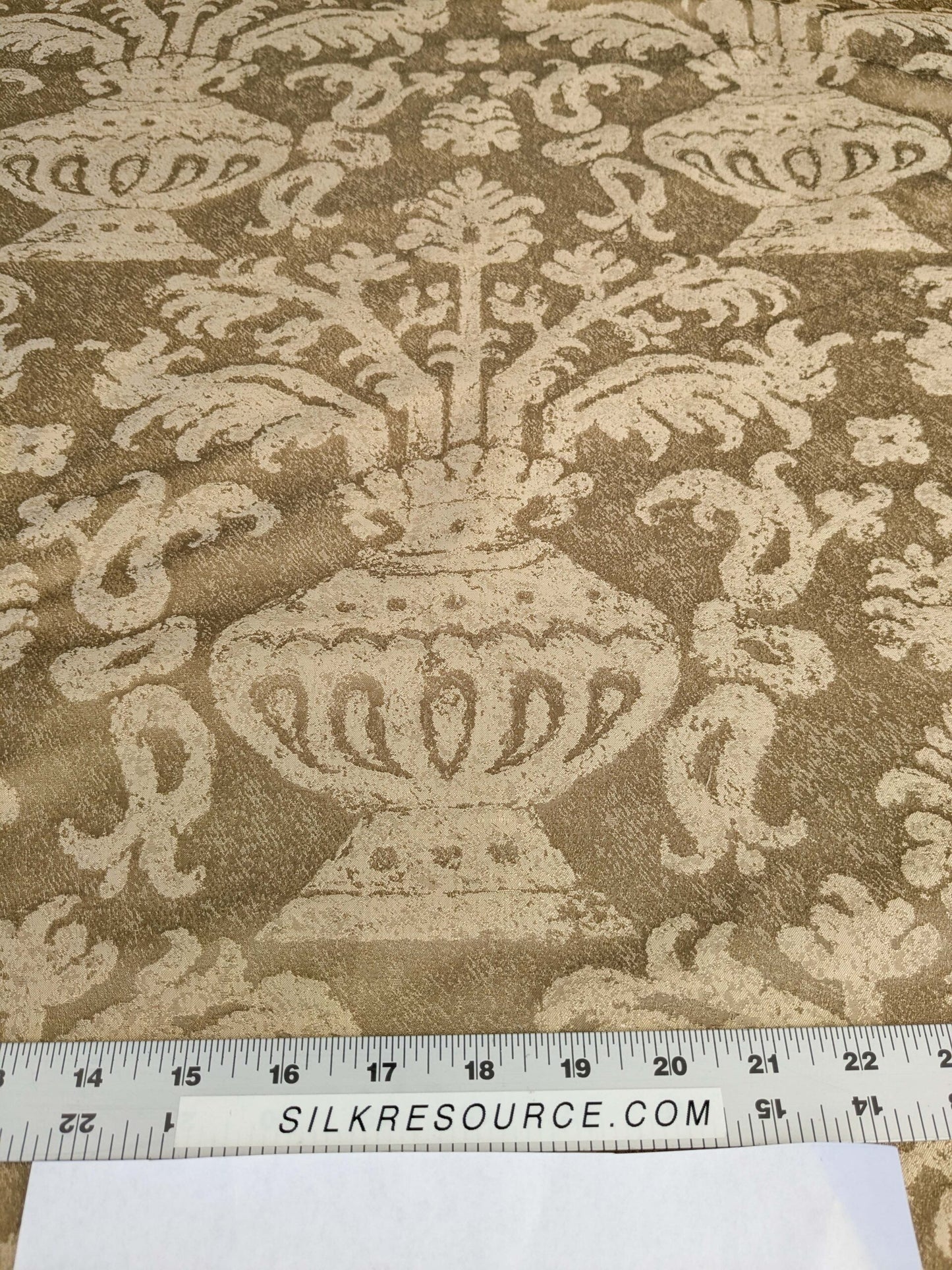 Chinoisery Flower in Vase Bronze Age 100% Silk Damask Gold  Radiance! Highest Quality MSRP USD 400+/Yard