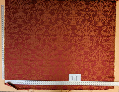 Chinoisery Flower in Vase Bronze Age 100% Silk Damask Crimson Red Radiance! Highest Quality MSRP USD 400+/Yard