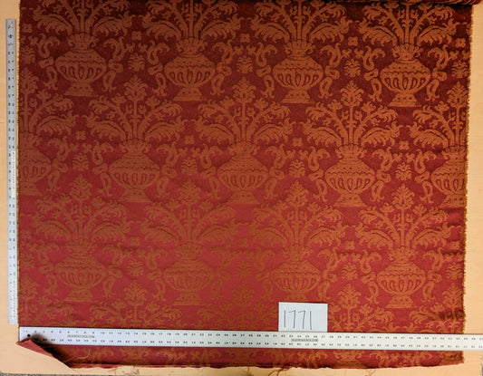 Chinoisery Flower in Vase Bronze Age 100% Silk Damask Crimson Red Radiance! Highest Quality MSRP USD 400+/Yard