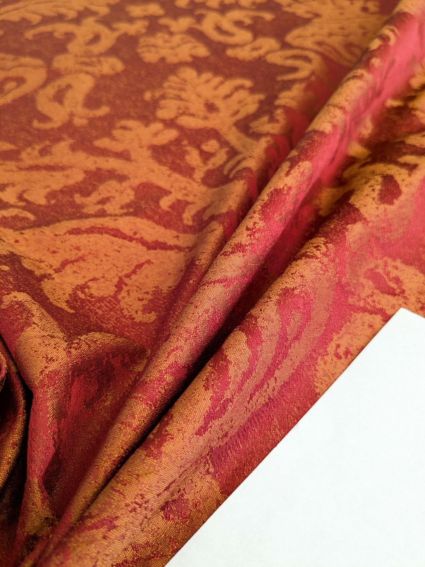 Chinoisery Flower in Vase Bronze Age 100% Silk Damask Crimson Red Radiance! Highest Quality MSRP USD 400+/Yard