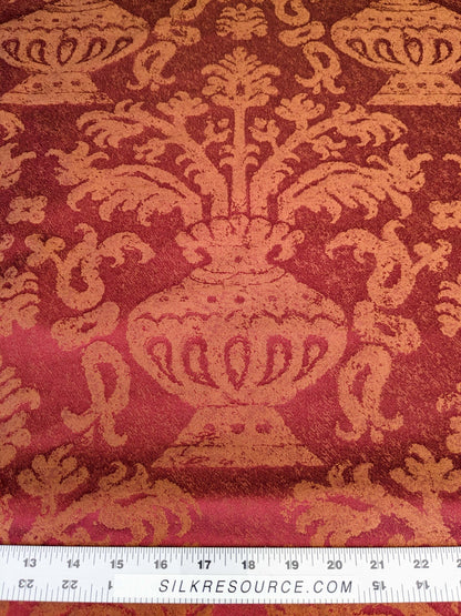 Chinoisery Flower in Vase Bronze Age 100% Silk Damask Crimson Red Radiance! Highest Quality MSRP USD 400+/Yard