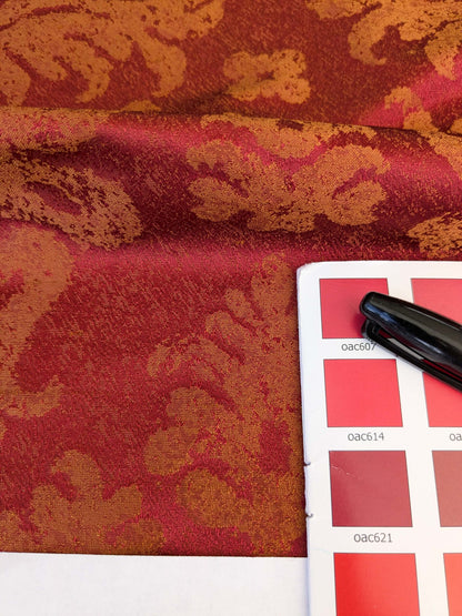 Chinoisery Flower in Vase Bronze Age 100% Silk Damask Crimson Red Radiance! Highest Quality MSRP USD 400+/Yard