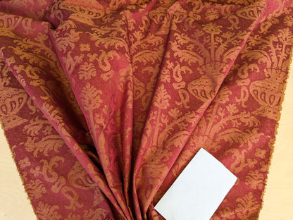 Chinoisery Flower in Vase Bronze Age 100% Silk Damask Crimson Red Radiance! Highest Quality MSRP USD 400+/Yard