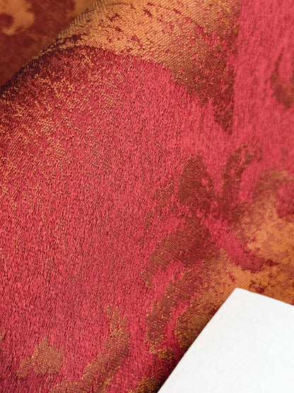 Chinoisery Flower in Vase Bronze Age 100% Silk Damask Crimson Red Radiance! Highest Quality MSRP USD 400+/Yard