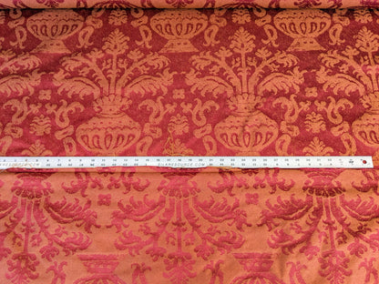 Chinoisery Flower in Vase Bronze Age 100% Silk Damask Crimson Red Radiance! Highest Quality MSRP USD 400+/Yard