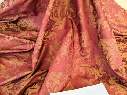 Chinoisery Flower in Vase Bronze Age 100% Silk Damask Crimson Red Radiance! Highest Quality MSRP USD 400+/Yard