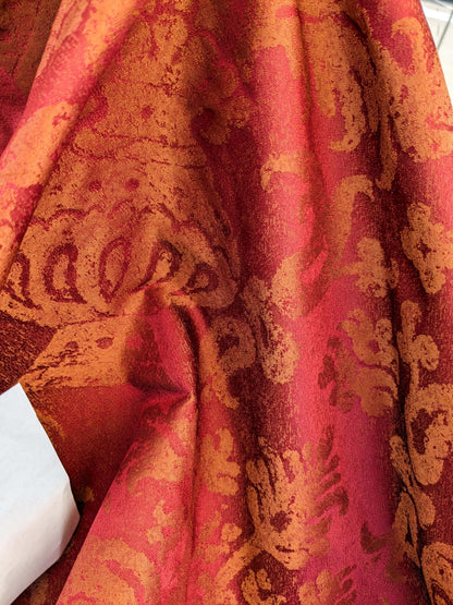 Chinoisery Flower in Vase Bronze Age 100% Silk Damask Crimson Red Radiance! Highest Quality MSRP USD 400+/Yard