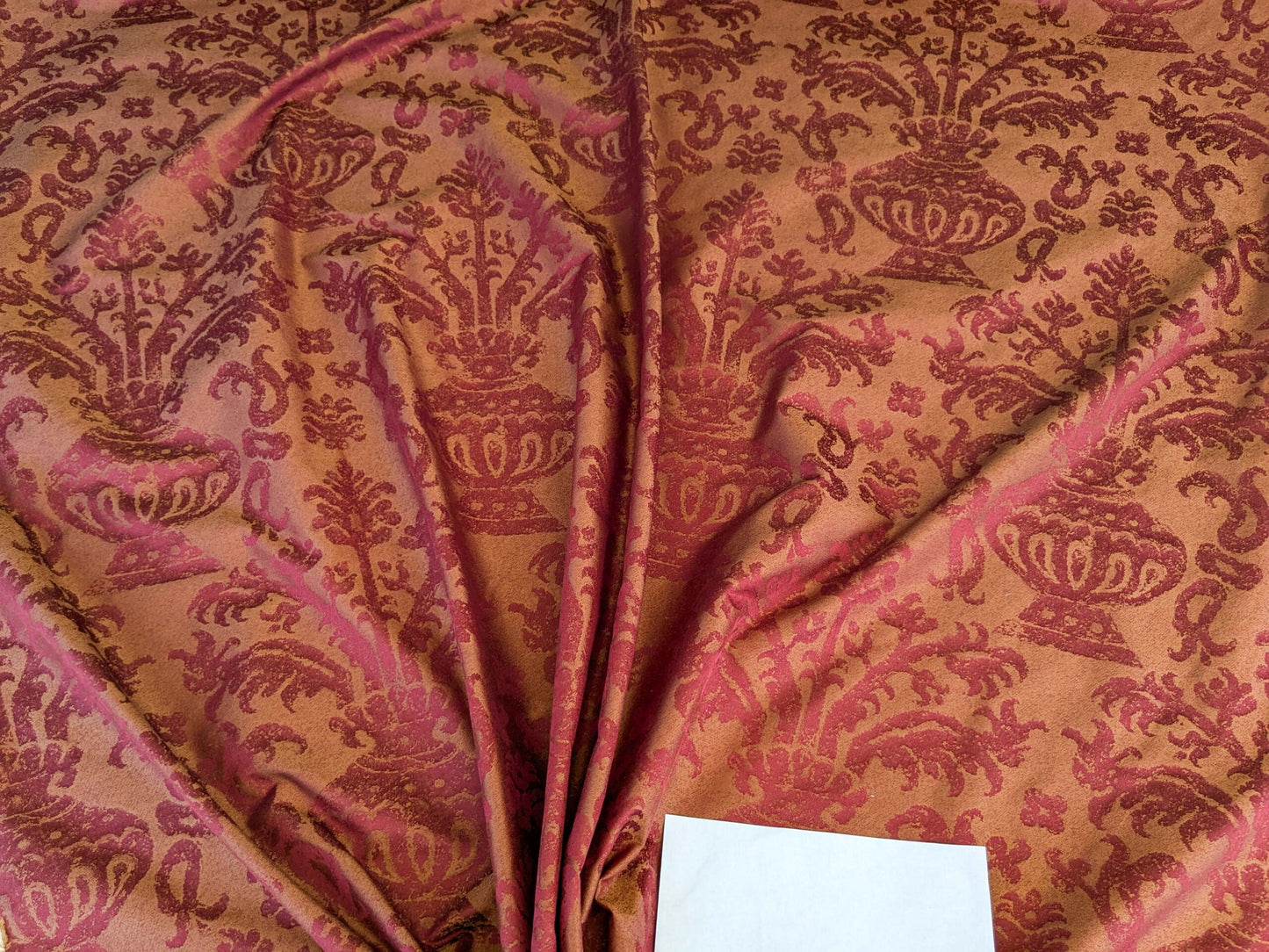 Chinoisery Flower in Vase Bronze Age 100% Silk Damask Crimson Red Radiance! Highest Quality MSRP USD 400+/Yard