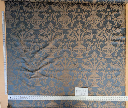 Chinoisery Flower in Vase Bronze Age 100% Silk Damask Blue Gold Radiance! Highest Quality MSRP USD 400+/Yard