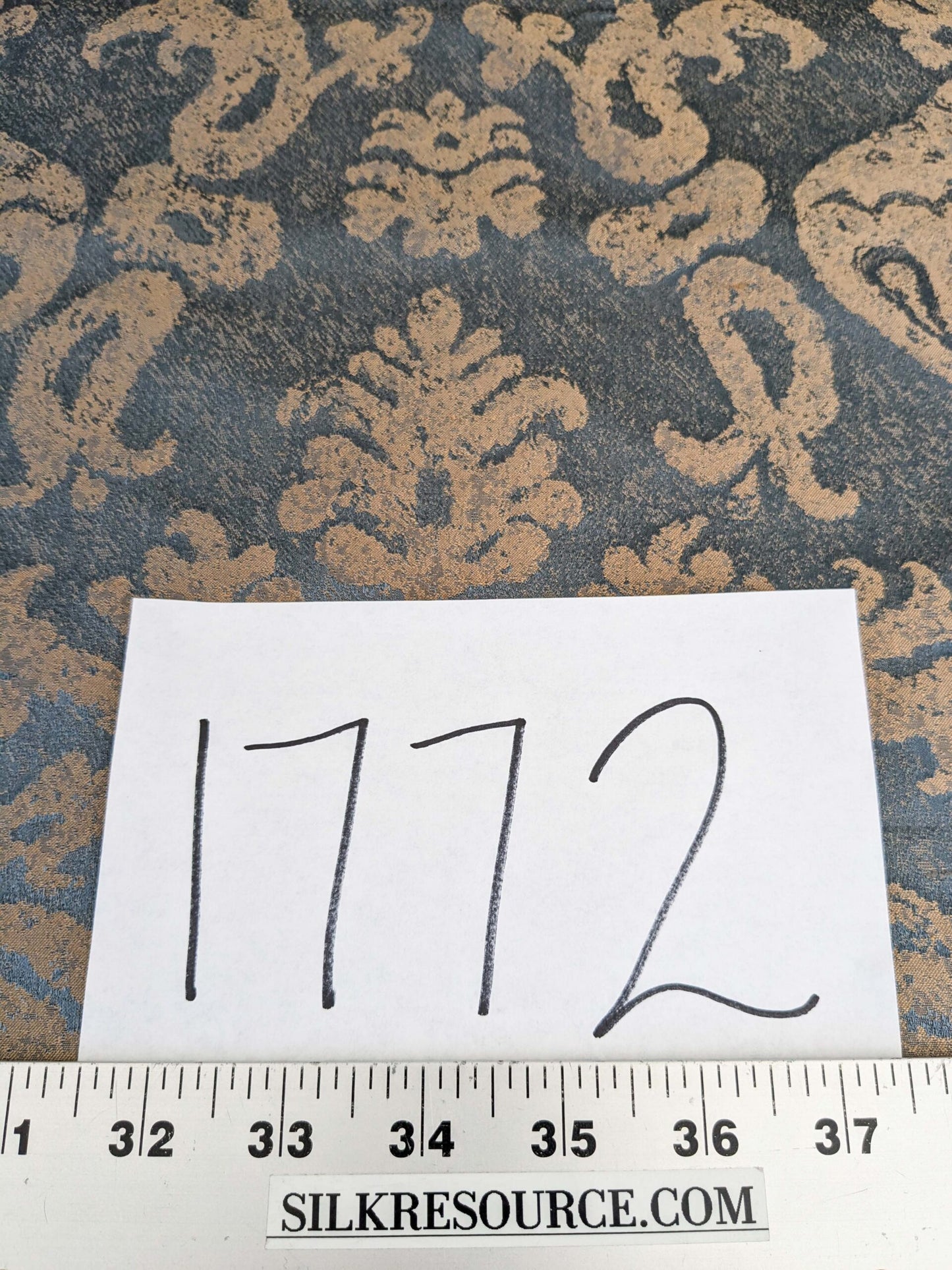 Chinoisery Flower in Vase Bronze Age 100% Silk Damask Blue Gold Radiance! Highest Quality MSRP USD 400+/Yard