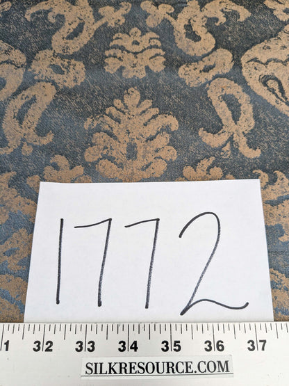 Chinoisery Flower in Vase Bronze Age 100% Silk Damask Blue Gold Radiance! Highest Quality MSRP USD 400+/Yard