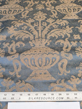 Chinoisery Flower in Vase Bronze Age 100% Silk Damask Blue Gold Radiance! Highest Quality MSRP USD 400+/Yard