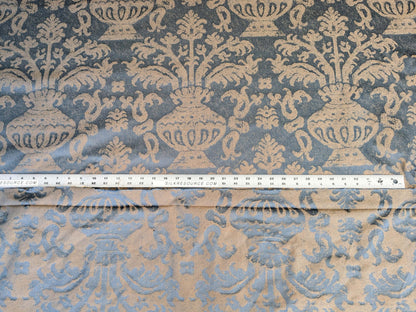 Chinoisery Flower in Vase Bronze Age 100% Silk Damask Blue Gold Radiance! Highest Quality MSRP USD 400+/Yard