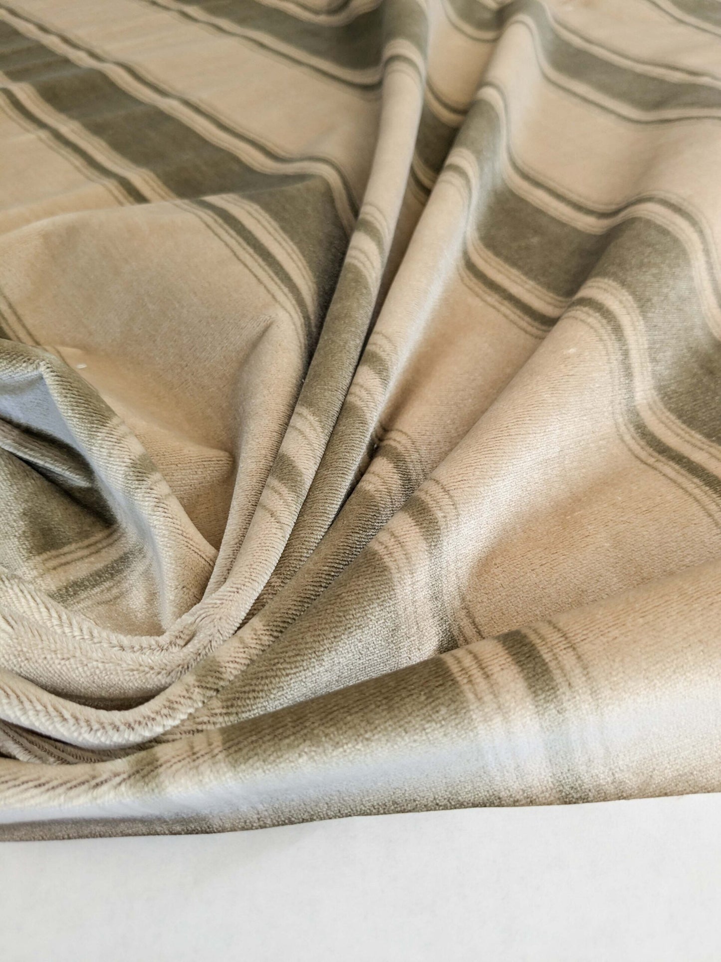 Abby Stripe Silk Velvet Sage Green Beige from Italy MSRP USD819/yard