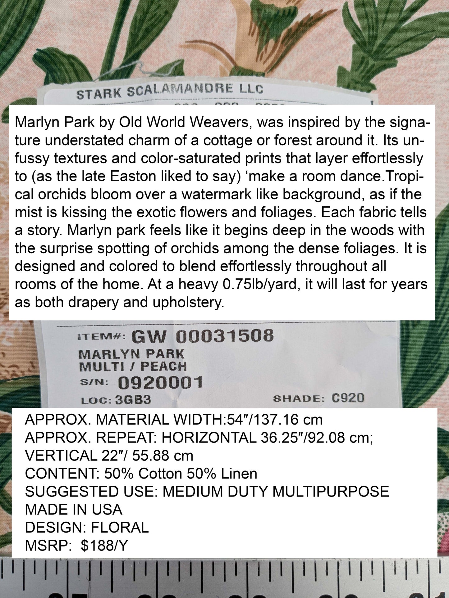 By yard Scalamandre Marlyn Park Peach Cotton Floral MSRP USD 188/Y