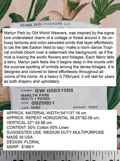 By yard Scalamandre Marlyn Park Peach Cotton Floral MSRP USD 188/Y