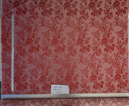 By Yd Scalamandre Baranzelli Superb 100% Silk Damask Crimson Red &amp; Silver Flower Art Deco Italy SKU90