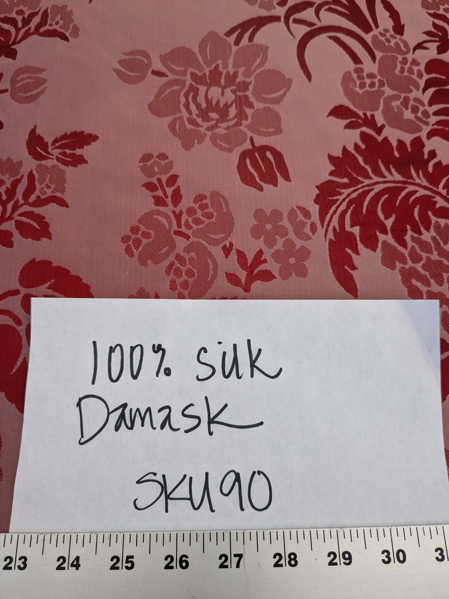 By Yd Scalamandre Baranzelli Superb 100% Silk Damask Crimson Red &amp; Silver Flower Art Deco Italy SKU90