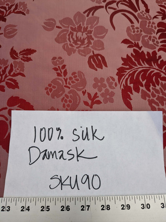 By Yd Scalamandre Baranzelli Superb 100% Silk Damask Crimson Red &amp; Silver Flower Art Deco Italy SKU90