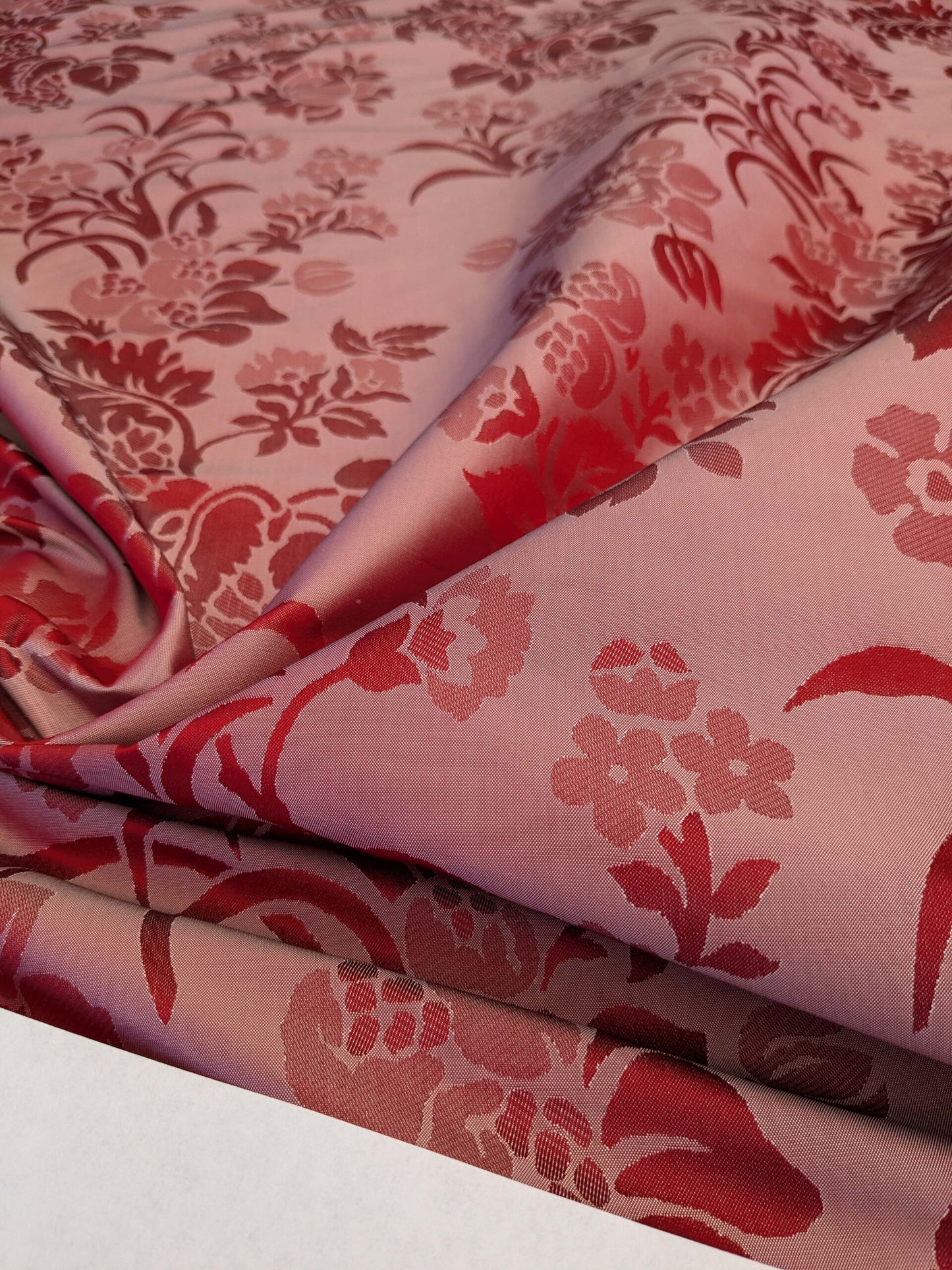 By Yd Scalamandre Baranzelli Superb 100% Silk Damask Crimson Red &amp; Silver Flower Art Deco Italy SKU90