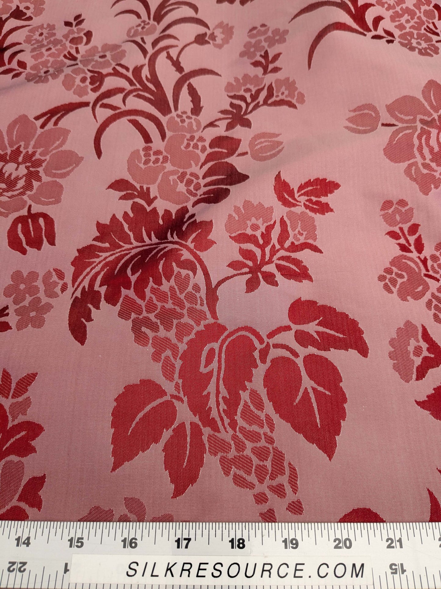 By Yd Scalamandre Baranzelli Superb 100% Silk Damask Crimson Red &amp; Silver Flower Art Deco Italy SKU90