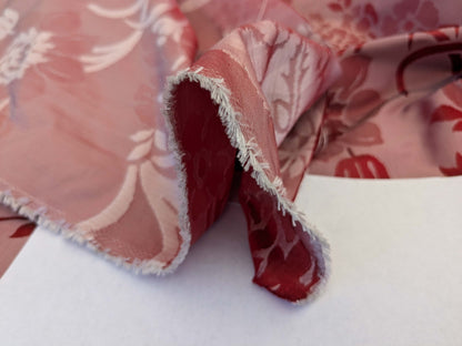 By Yd Scalamandre Baranzelli Superb 100% Silk Damask Crimson Red &amp; Silver Flower Art Deco Italy SKU90