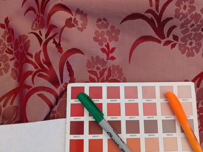 By Yd Scalamandre Baranzelli Superb 100% Silk Damask Crimson Red &amp; Silver Flower Art Deco Italy SKU90