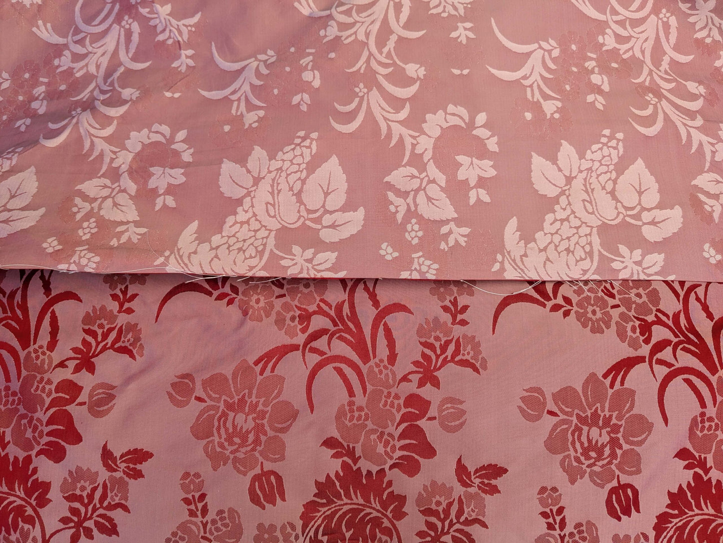 By Yd Scalamandre Baranzelli Superb 100% Silk Damask Crimson Red &amp; Silver Flower Art Deco Italy SKU90